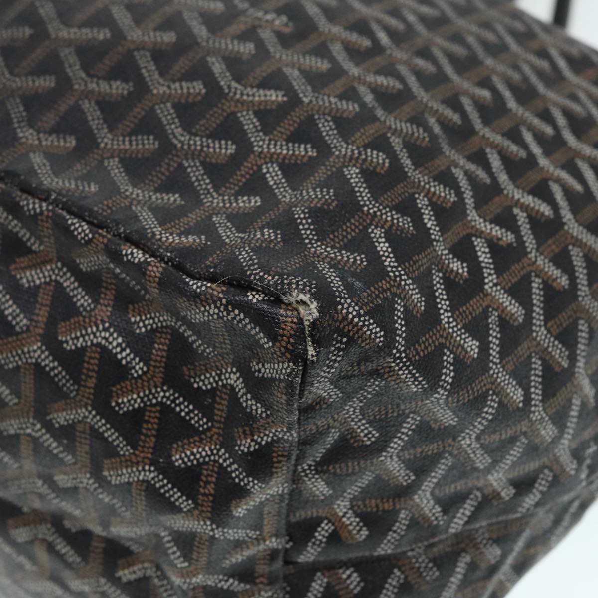 GOYARD Herringbone Saint Louis GM Tote Bag PVC Black Auth yk14761