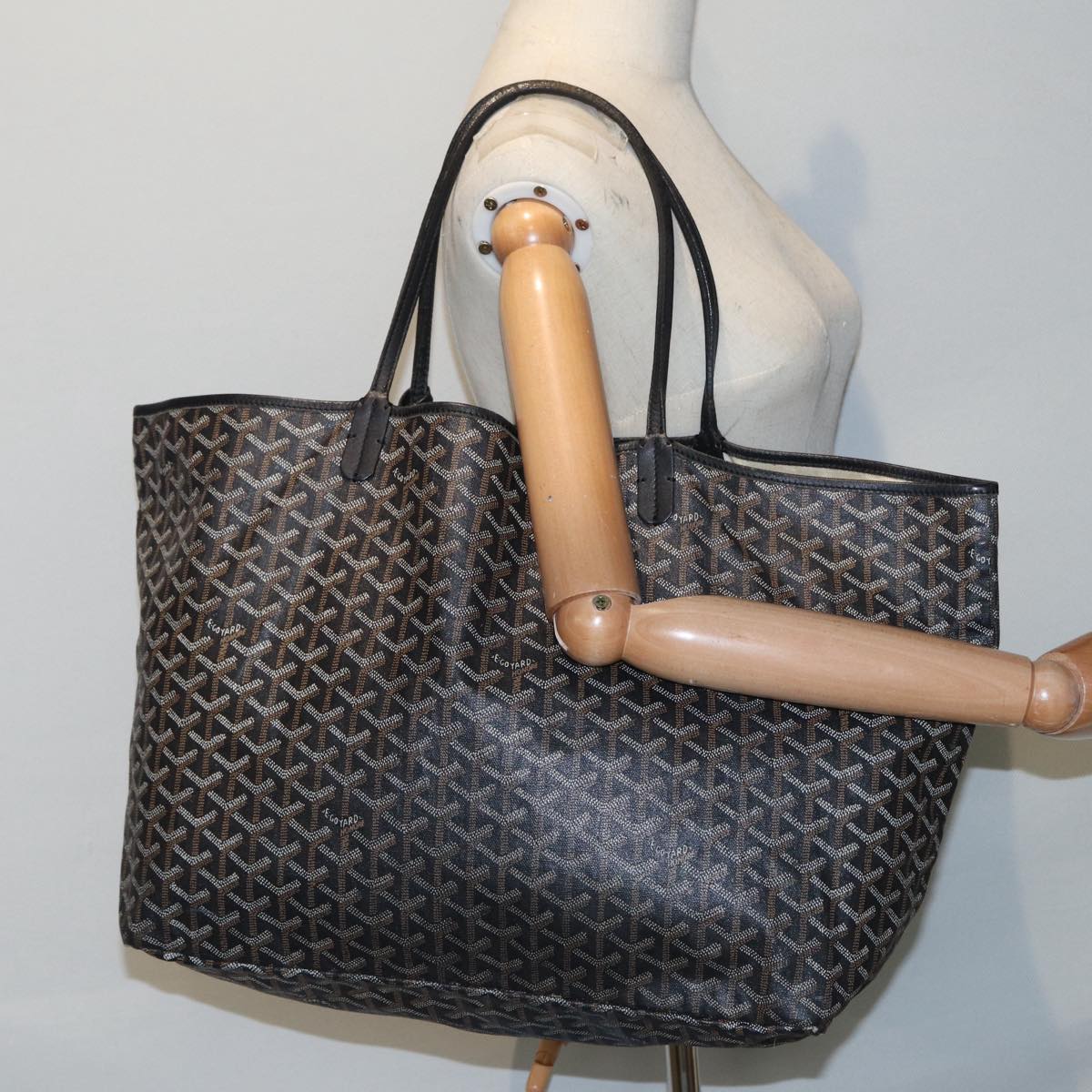 GOYARD Herringbone Saint Louis GM Tote Bag PVC Black Auth yk14761