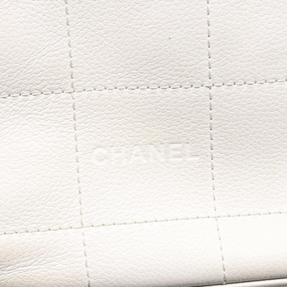 CHANEL Choco Bar Hand Bag Leather White Silver CC Auth yk14765