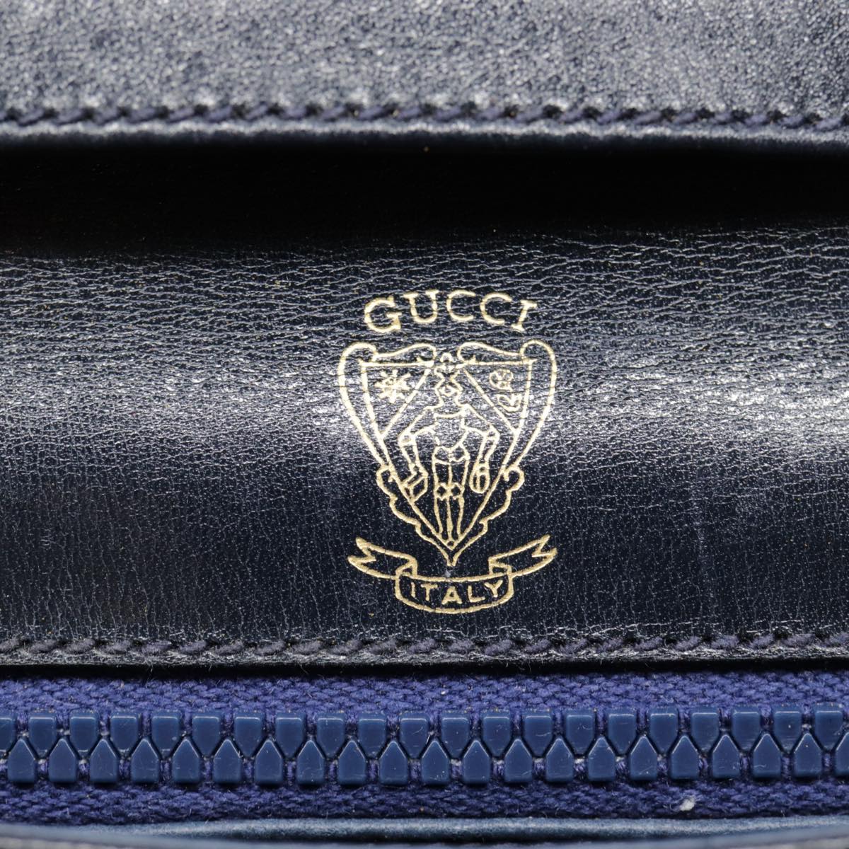 GUCCI Shoulder Bag Leather Navy Gold Auth yk14768