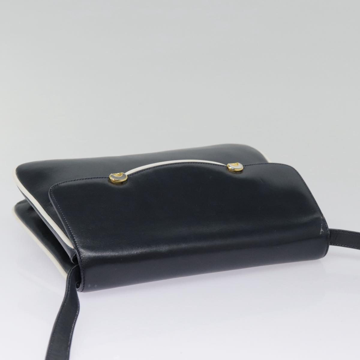 GUCCI Shoulder Bag Leather Navy Gold Auth yk14768