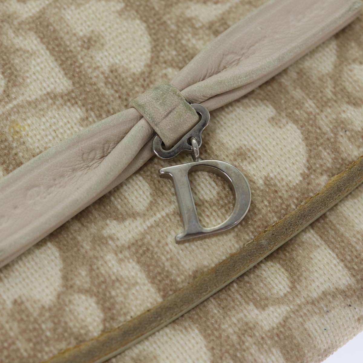 Christian Dior Trotter Canvas Wallet PVC Leather Beige Silver Auth yk14778