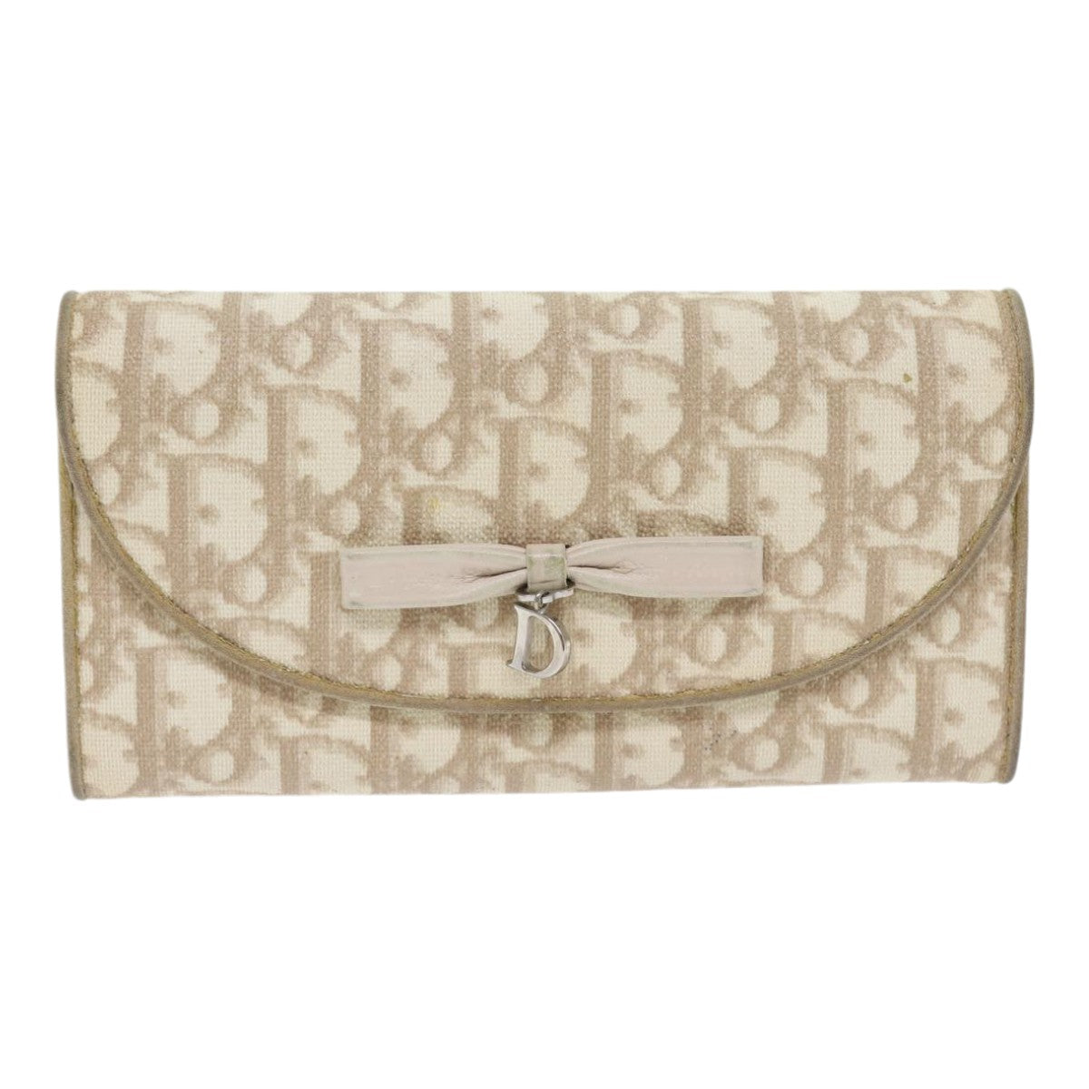 Christian Dior Trotter Canvas Wallet PVC Leather Beige Silver Auth yk14778 - 0