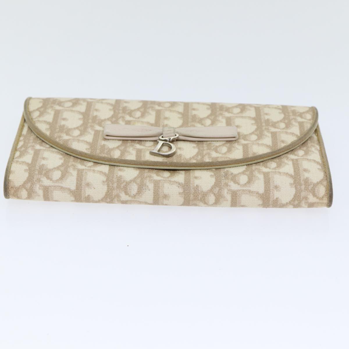 Christian Dior Trotter Canvas Wallet PVC Leather Beige Silver Auth yk14778