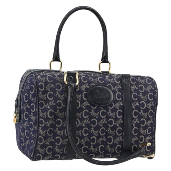 CELINE C Sulky Boston Bag Canvas Leer Navy Goud Auth yk14797