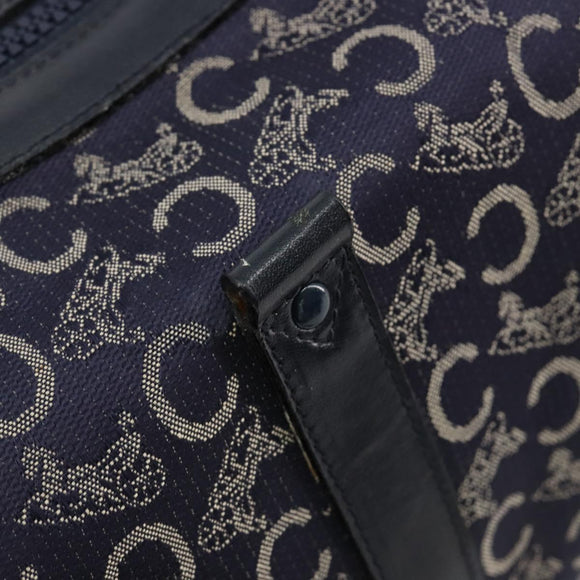 CELINE C Sulky Boston Bag Canvas Leer Navy Goud Auth yk14797