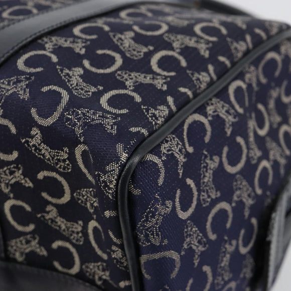CELINE C Sulky Boston Bag Canvas Leer Navy Goud Auth yk14797