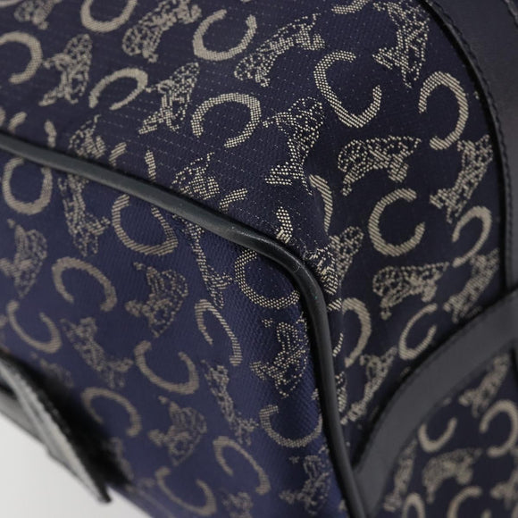 CELINE C Sulky Boston Bag Canvas Leer Navy Goud Auth yk14797
