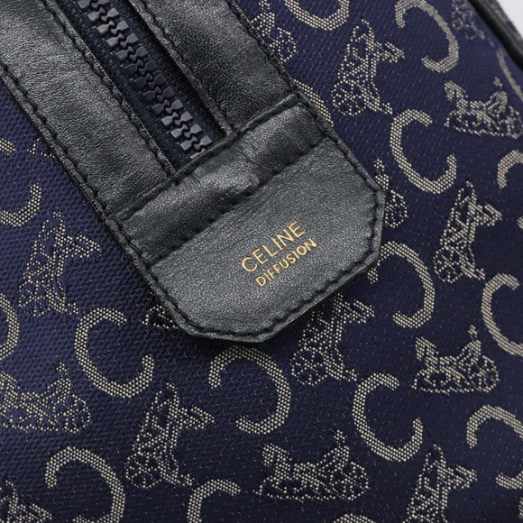 CELINE C Sulky Boston Bag Canvas Leer Navy Goud Auth yk14797