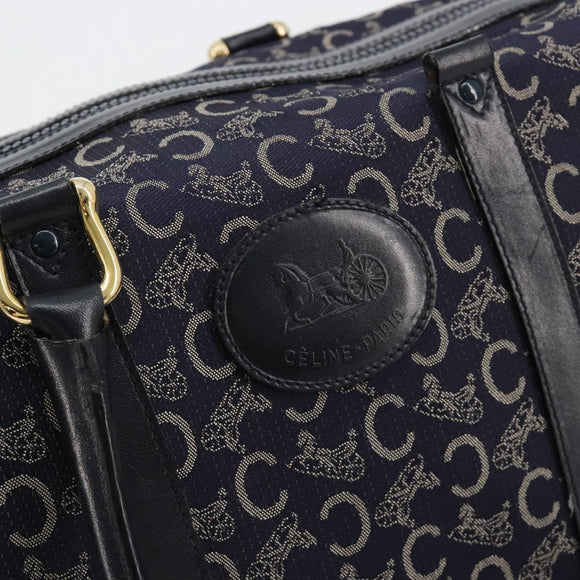 CELINE C Sulky Boston Bag Canvas Leer Navy Goud Auth yk14797