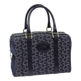 CELINE C Sulky Boston Bag Canvas Leather Navy Gold Auth yk14797