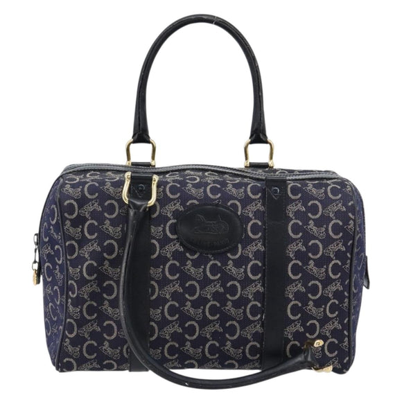 CELINE C Sulky Boston Bag Canvas Leer Navy Goud Auth yk14797