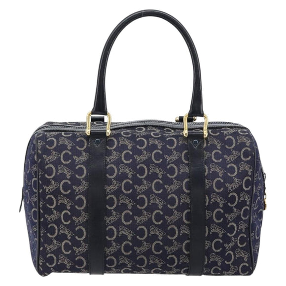 CELINE C Sulky Boston Bag Canvas Leer Navy Goud Auth yk14797