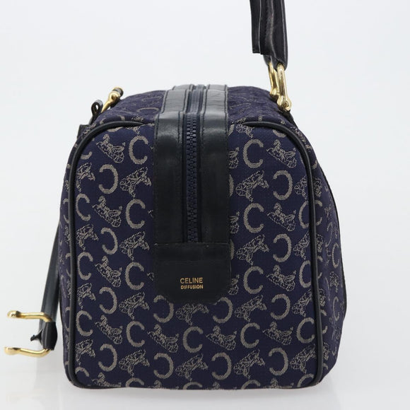 CELINE C Sulky Boston Bag Canvas Leer Navy Goud Auth yk14797