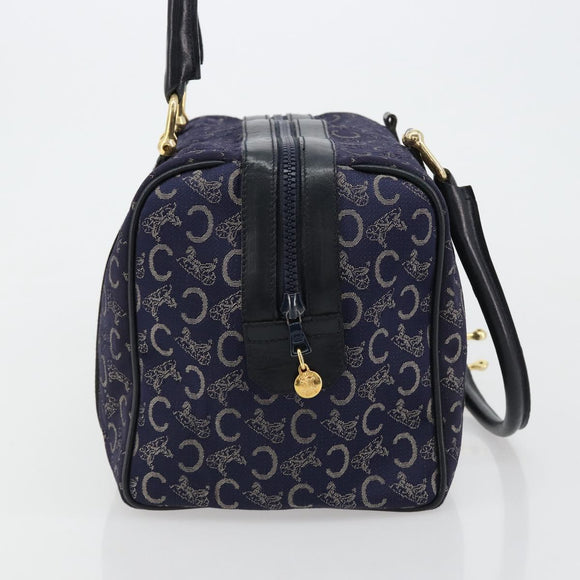 CELINE C Sulky Boston Bag Canvas Leer Navy Goud Auth yk14797