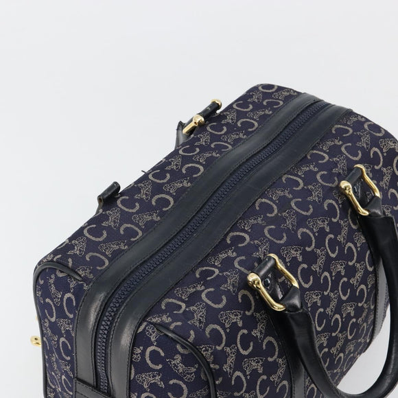 CELINE C Sulky Boston Bag Canvas Leer Navy Goud Auth yk14797