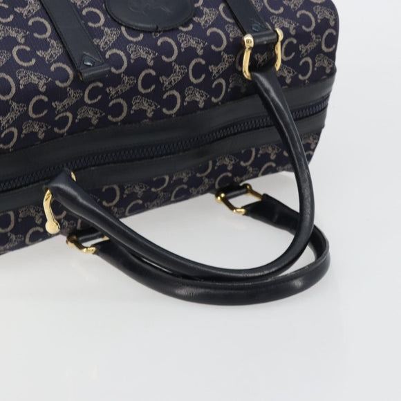 CELINE C Sulky Boston Bag Canvas Leer Navy Goud Auth yk14797