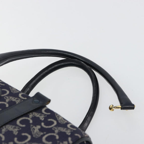 CELINE C Sulky Boston Bag Canvas Leer Navy Goud Auth yk14797