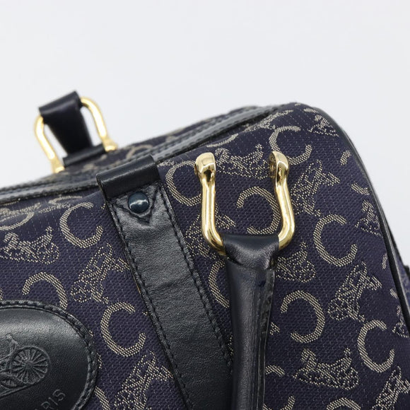 CELINE C Sulky Boston Bag Canvas Leer Navy Goud Auth yk14797
