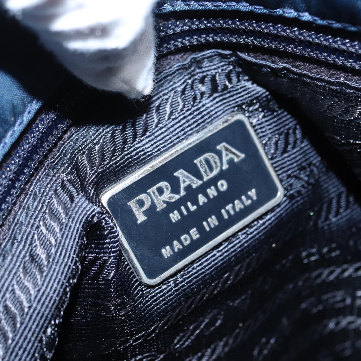 PRADA Hand Bag Nylon Navy Silver Auth yk14804