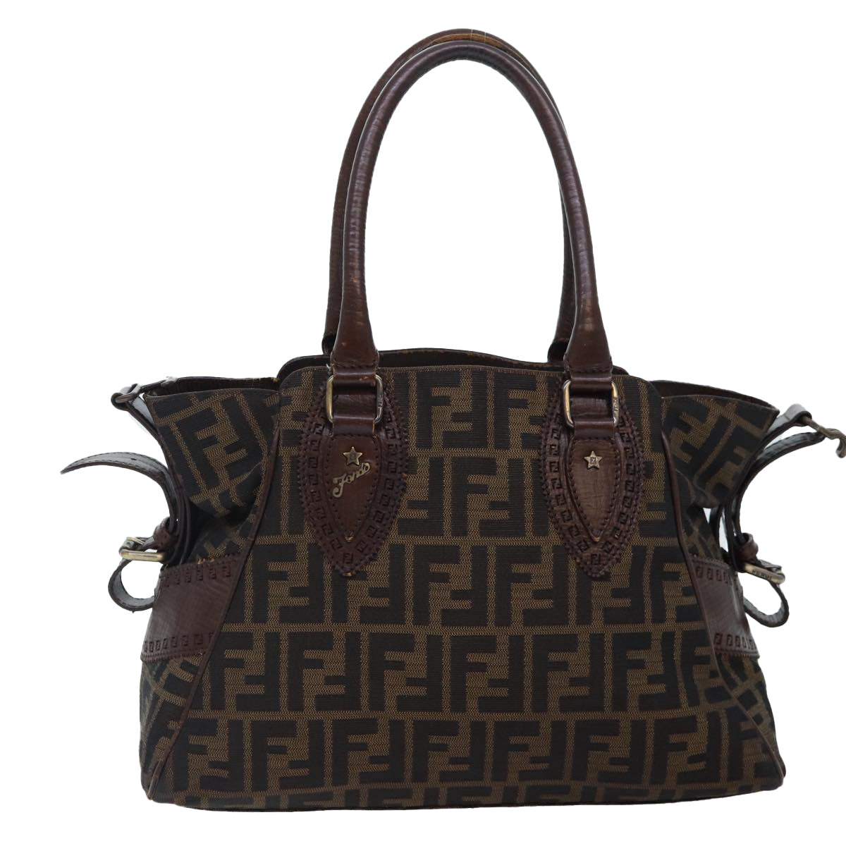 FENDI Zucca Canvas Hand Bag Brown Black Auth yk14810