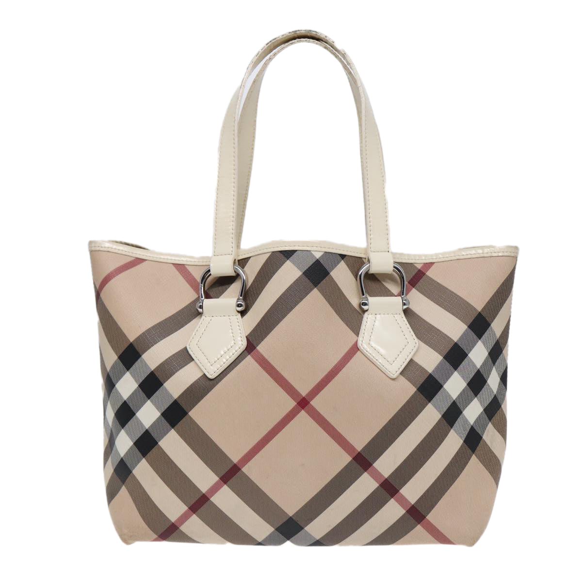 BURBERRY Nova Check Tote Bag PVC Beige Silver Auth yk14816