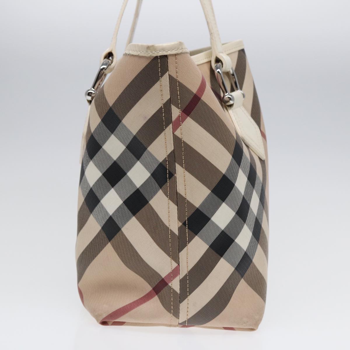 BURBERRY Nova Check Tote Bag PVC Beige Silver Auth yk14816