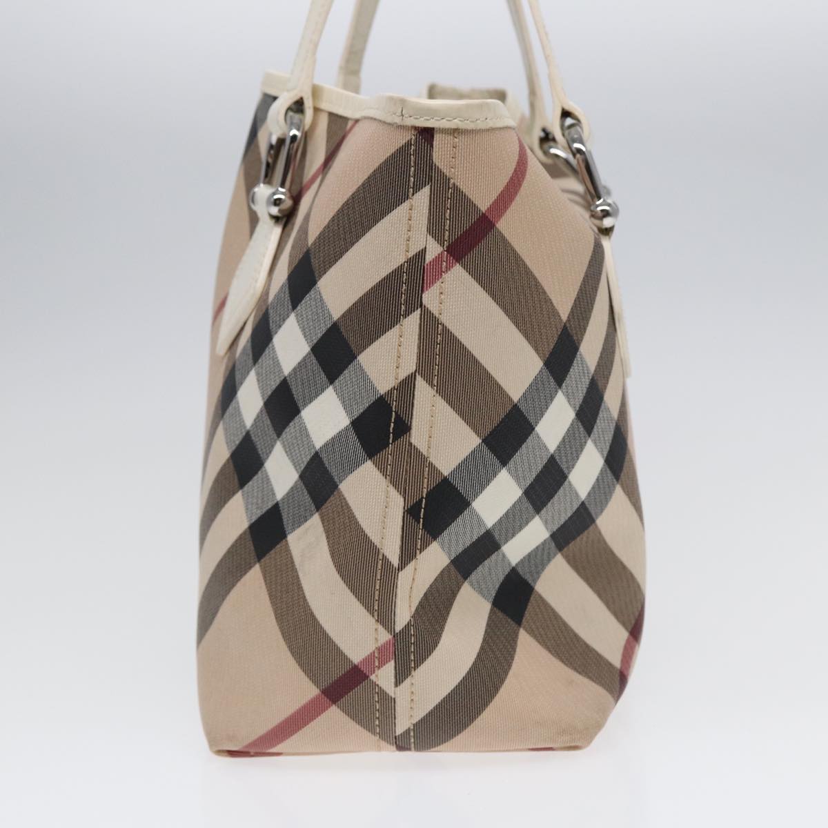 BURBERRY Nova Check Tote Bag PVC Beige Silver Auth yk14816