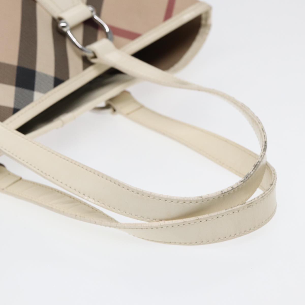 BURBERRY Nova Check Tote Bag PVC Beige Silver Auth yk14816