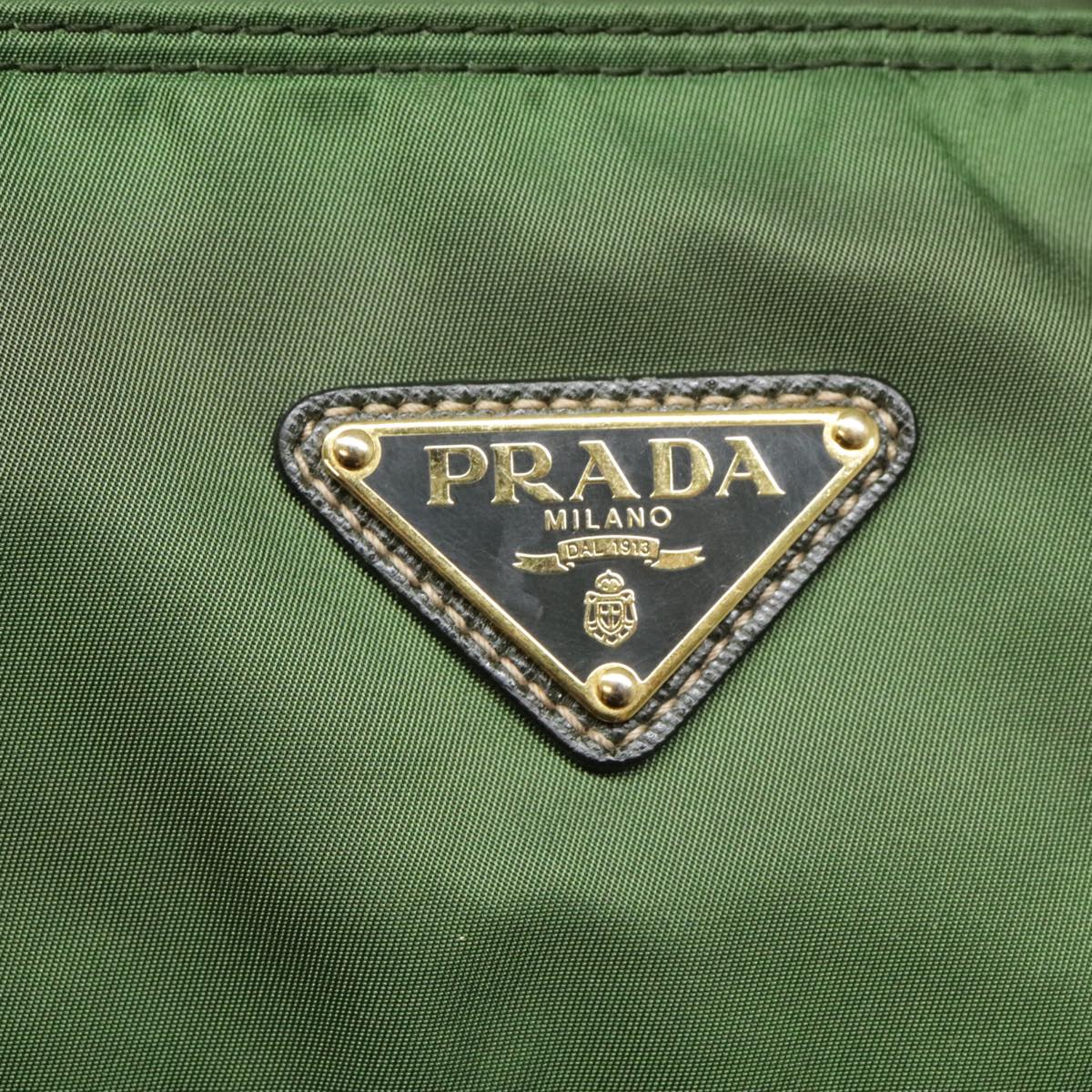 PRADA Tote Bag Nylon 2way Green Gold Auth yk14820