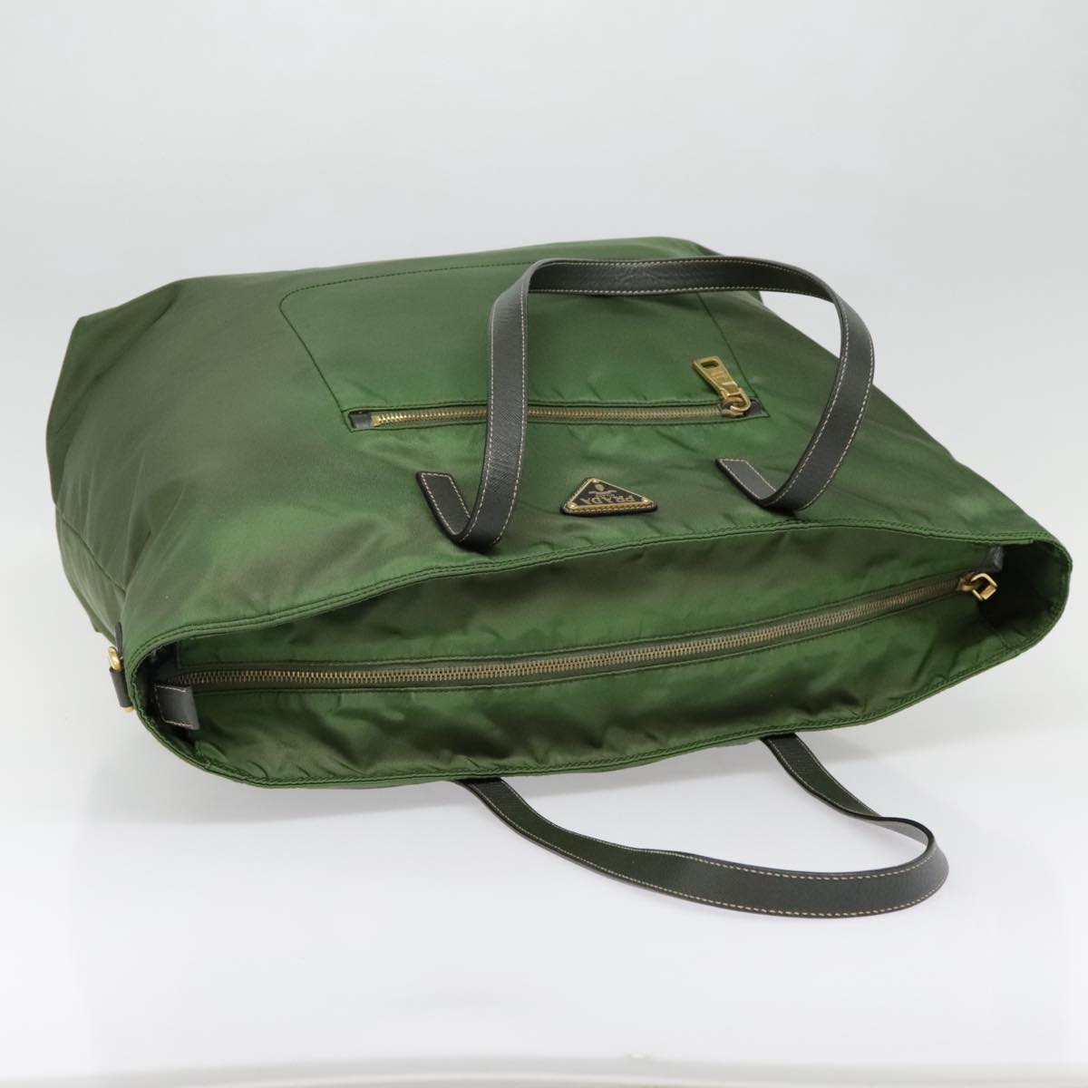 PRADA Tote Bag Nylon 2way Green Gold Auth yk14820