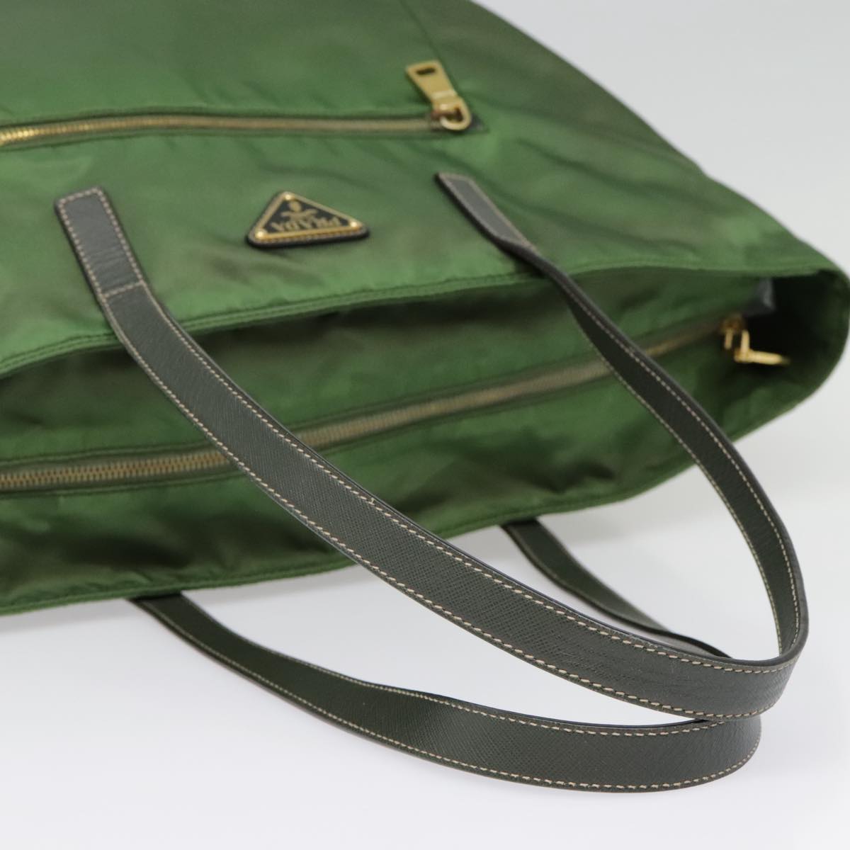 PRADA Tote Bag Nylon 2way Green Gold Auth yk14820