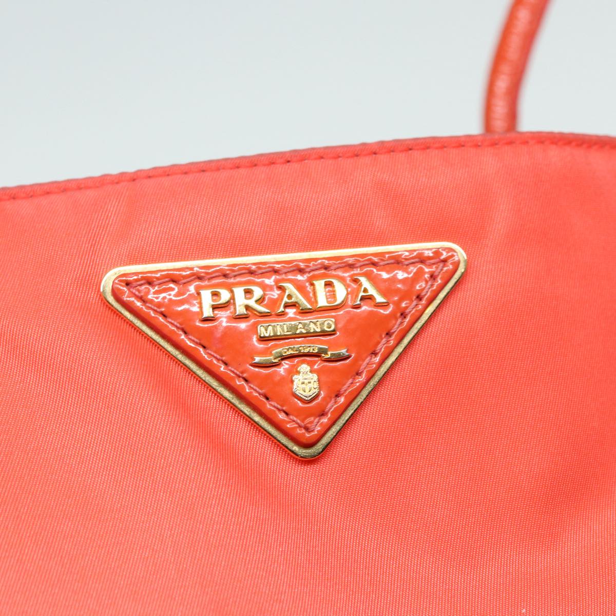 PRADA Hand Bag Nylon Enamel Orange Gold Auth yk14825