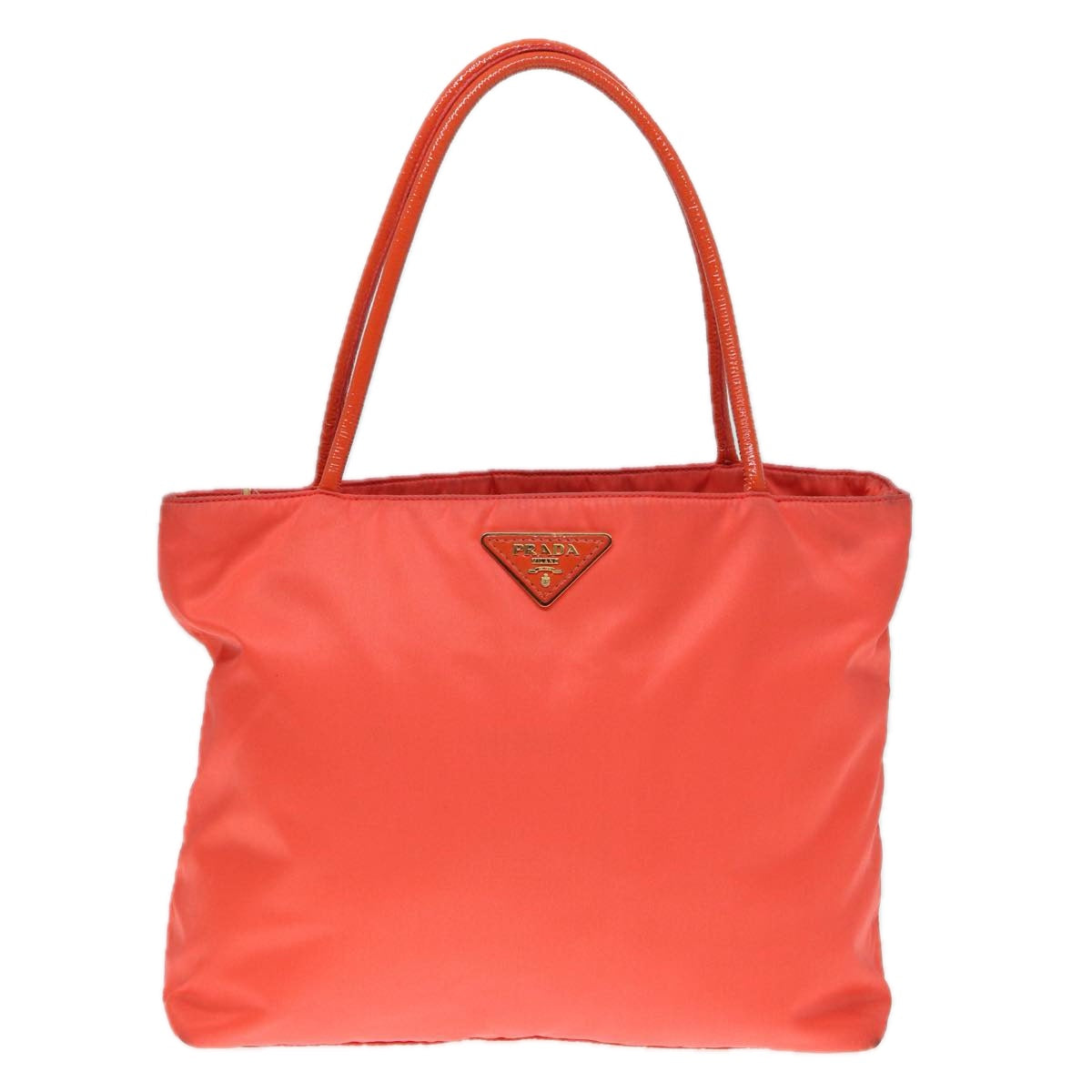 PRADA Hand Bag Nylon Enamel Orange Gold Auth yk14825