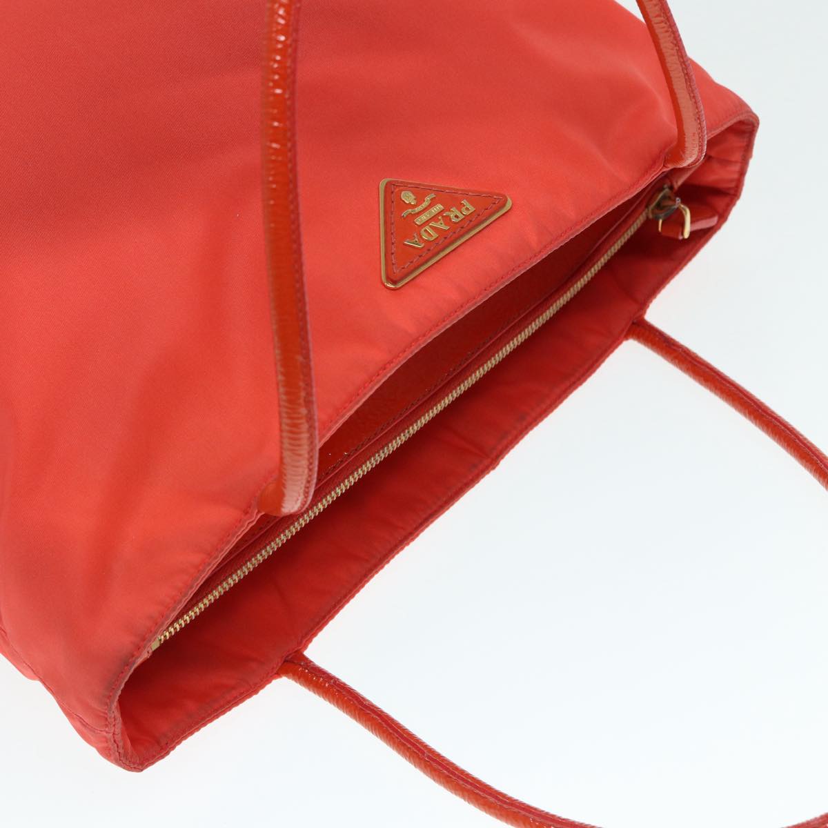 PRADA Hand Bag Nylon Enamel Orange Gold Auth yk14825