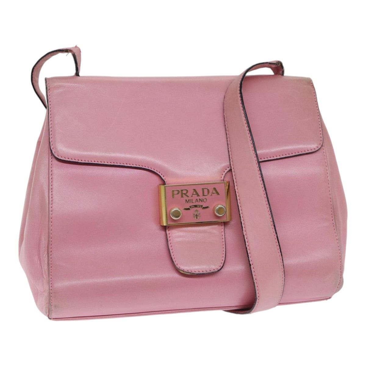 PRADA Shoulder Bag Lamb Skin Pink Gold Auth yk14828