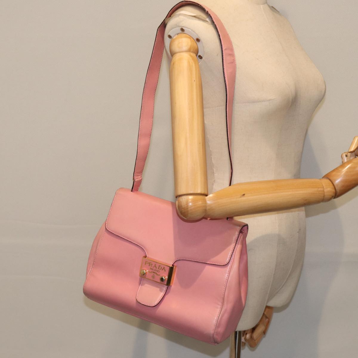 PRADA Shoulder Bag Lamb Skin Pink Gold Auth yk14828