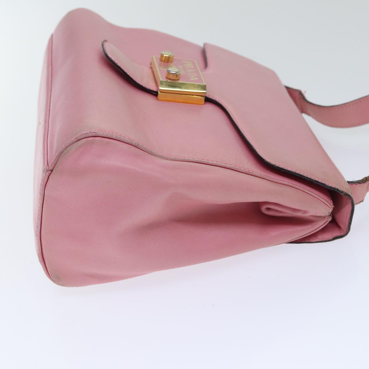 PRADA Shoulder Bag Lamb Skin Pink Gold Auth yk14828