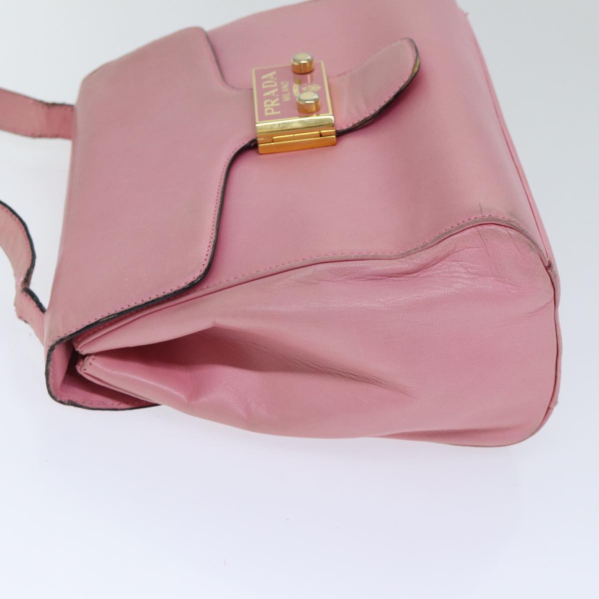 PRADA Shoulder Bag Lamb Skin Pink Gold Auth yk14828