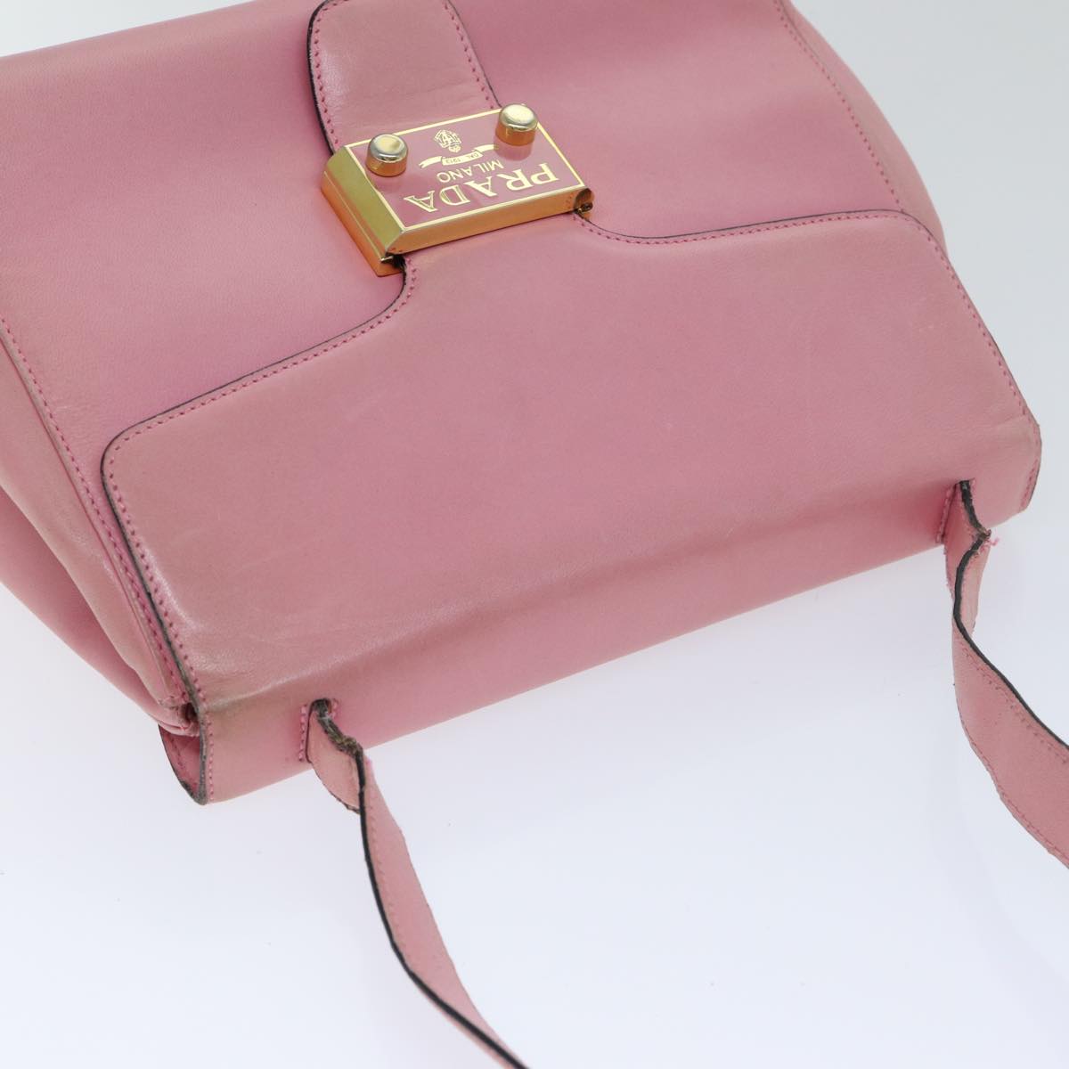 PRADA Shoulder Bag Lamb Skin Pink Gold Auth yk14828