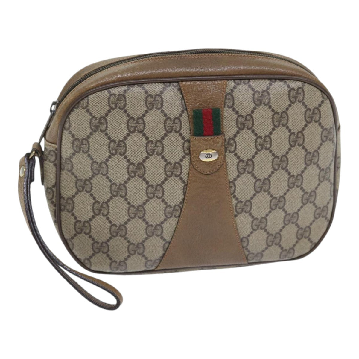 GUCCI GG Supreme Web Sherry Line Clutch Bag PVC Beige Red 89 01 034 Auth yk14837