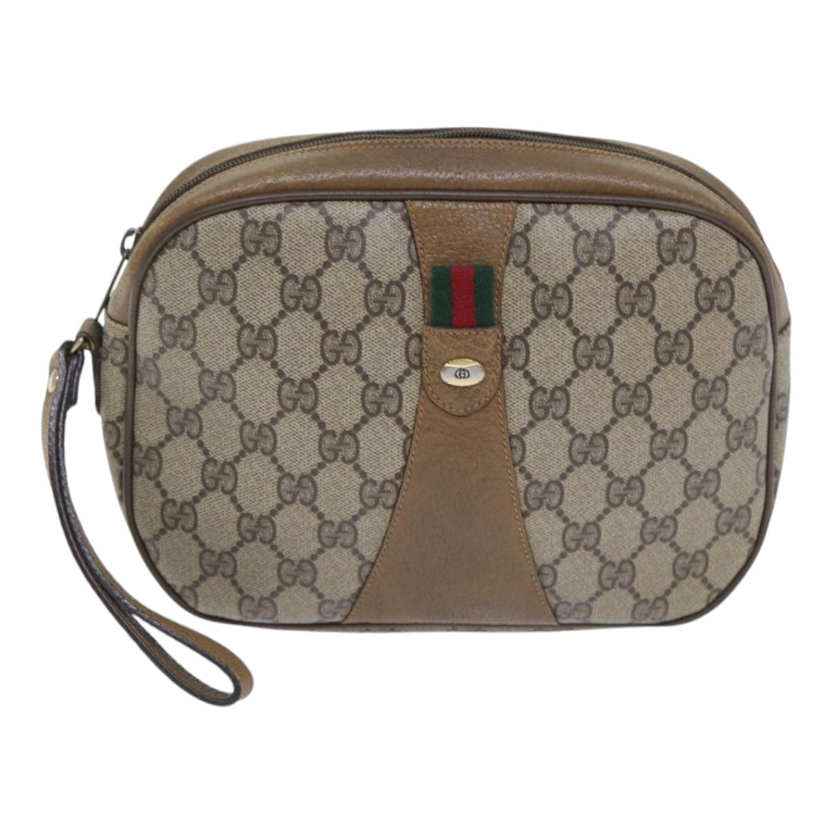 GUCCI GG Supreme Web Sherry Line Clutch Bag PVC Beige Red 89 01 034 Auth yk14837