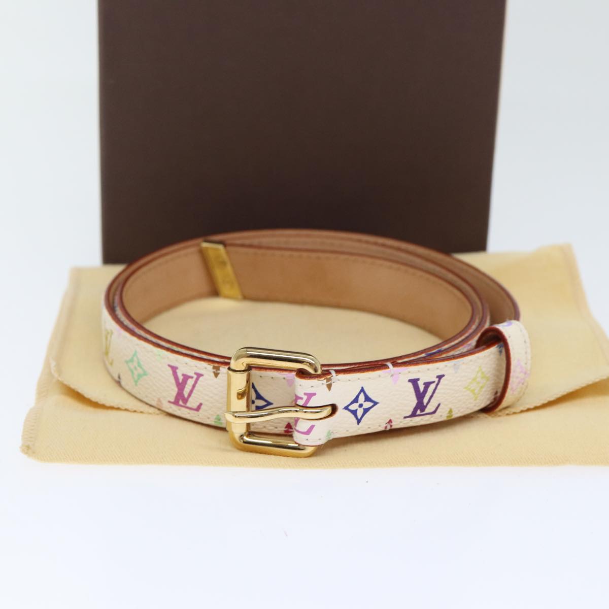 LOUIS VUITTON Monogram Multicolor Ceinture Carre Belt White M9272W Auth yk14842