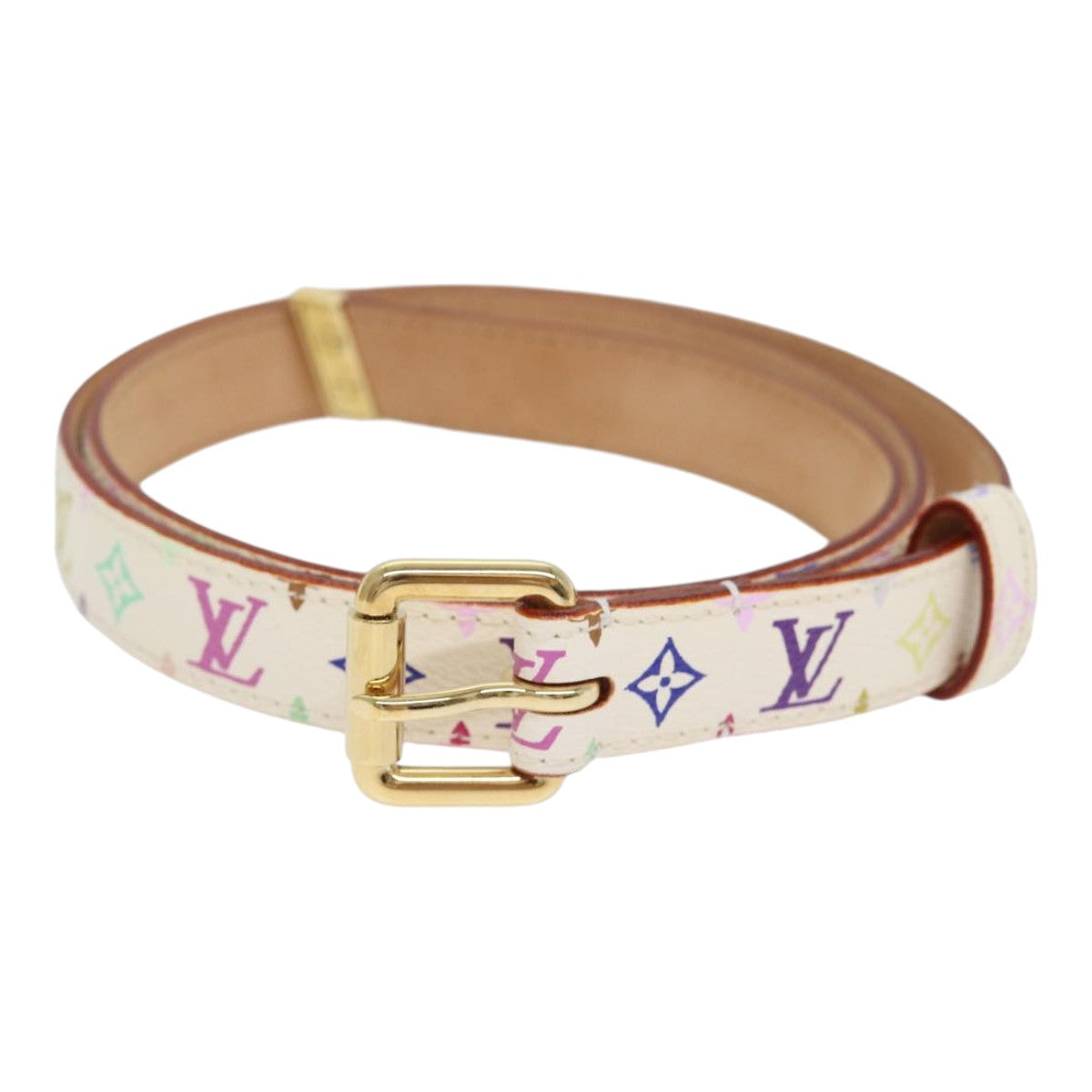 LOUIS VUITTON Monogram Multicolor Ceinture Carre Belt White M9272W Auth yk14842