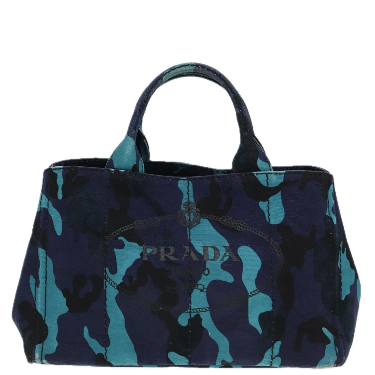 PRADA Camouflage Canapa MM Hand Bag Canvas 2way Blue Silver Auth yk14844