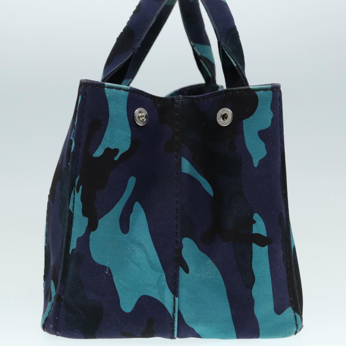 PRADA Camouflage Canapa MM Hand Bag Canvas 2way Blue Silver Auth yk14844