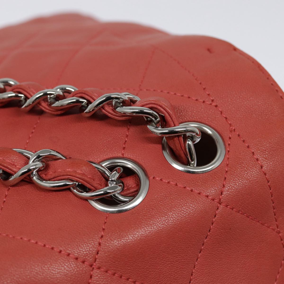 CHANEL Turn Lock Matelasse Chain Bag Lamb Skin Red Silver CC Auth yk14859A