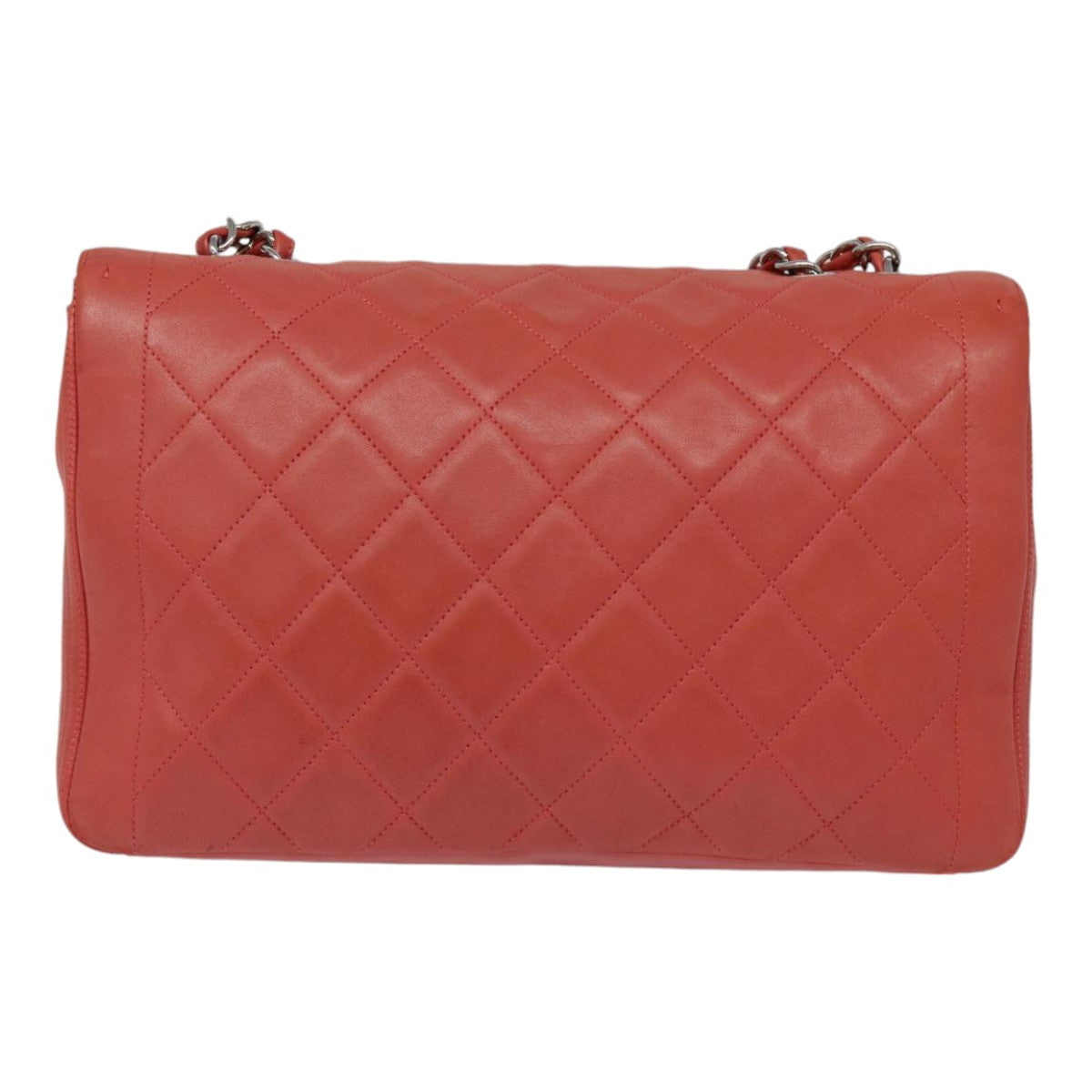 CHANEL Turn Lock Matelasse Chain Bag Lamb Skin Red Silver CC Auth yk14859A - 0