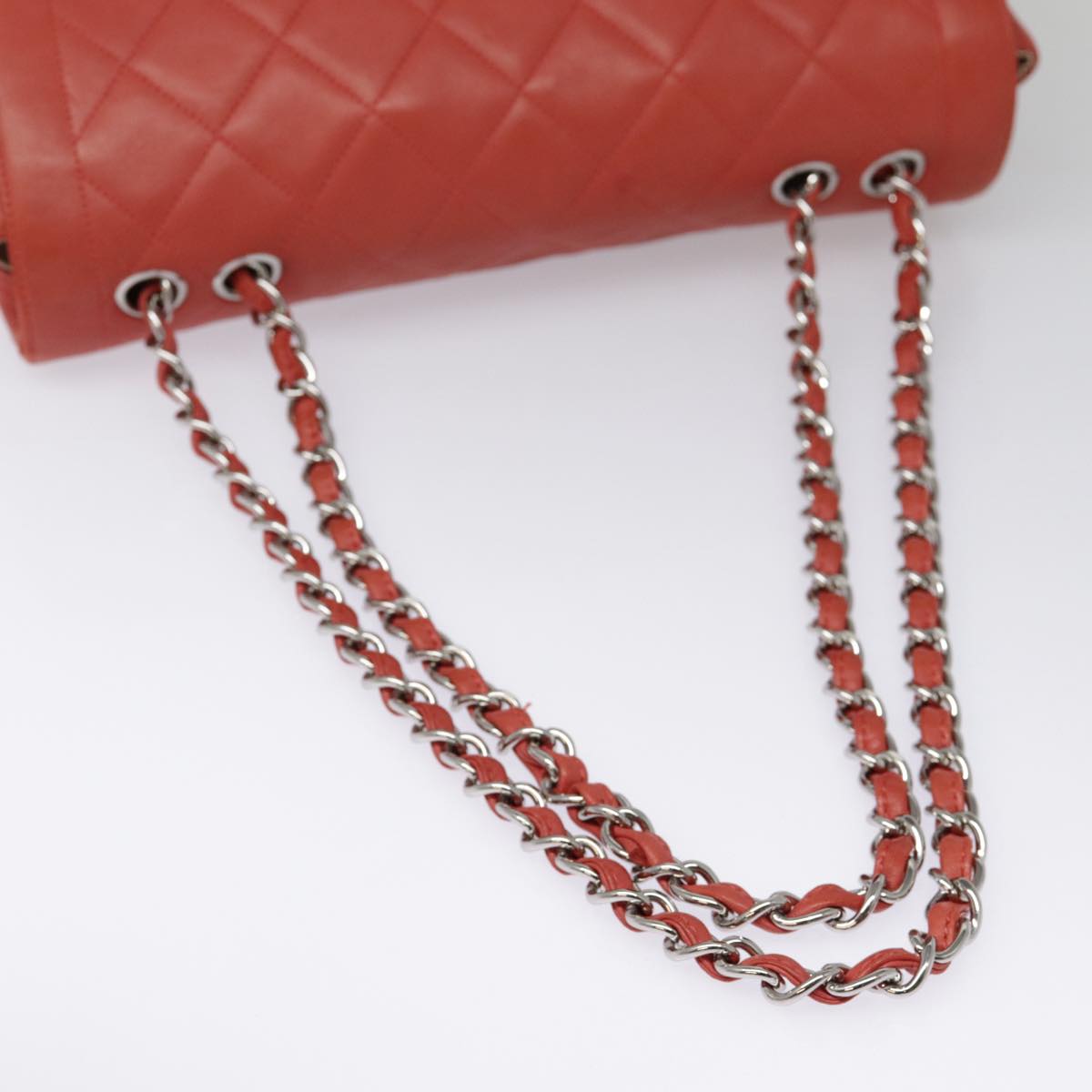 CHANEL Turn Lock Matelasse Chain Bag Lamb Skin Red Silver CC Auth yk14859A