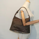 BURBERRY Nova Check Blue Label Shoulder Bag Nylon Beige Silver Auth yk14865-21